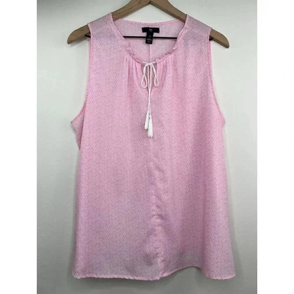 NWOT Gap Light Pink & White Tie Neck Sleeveless Blouse - XL - Spring & Summer